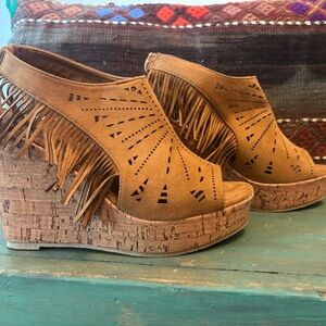 Olivia Miller Fringe Wedge Heels
